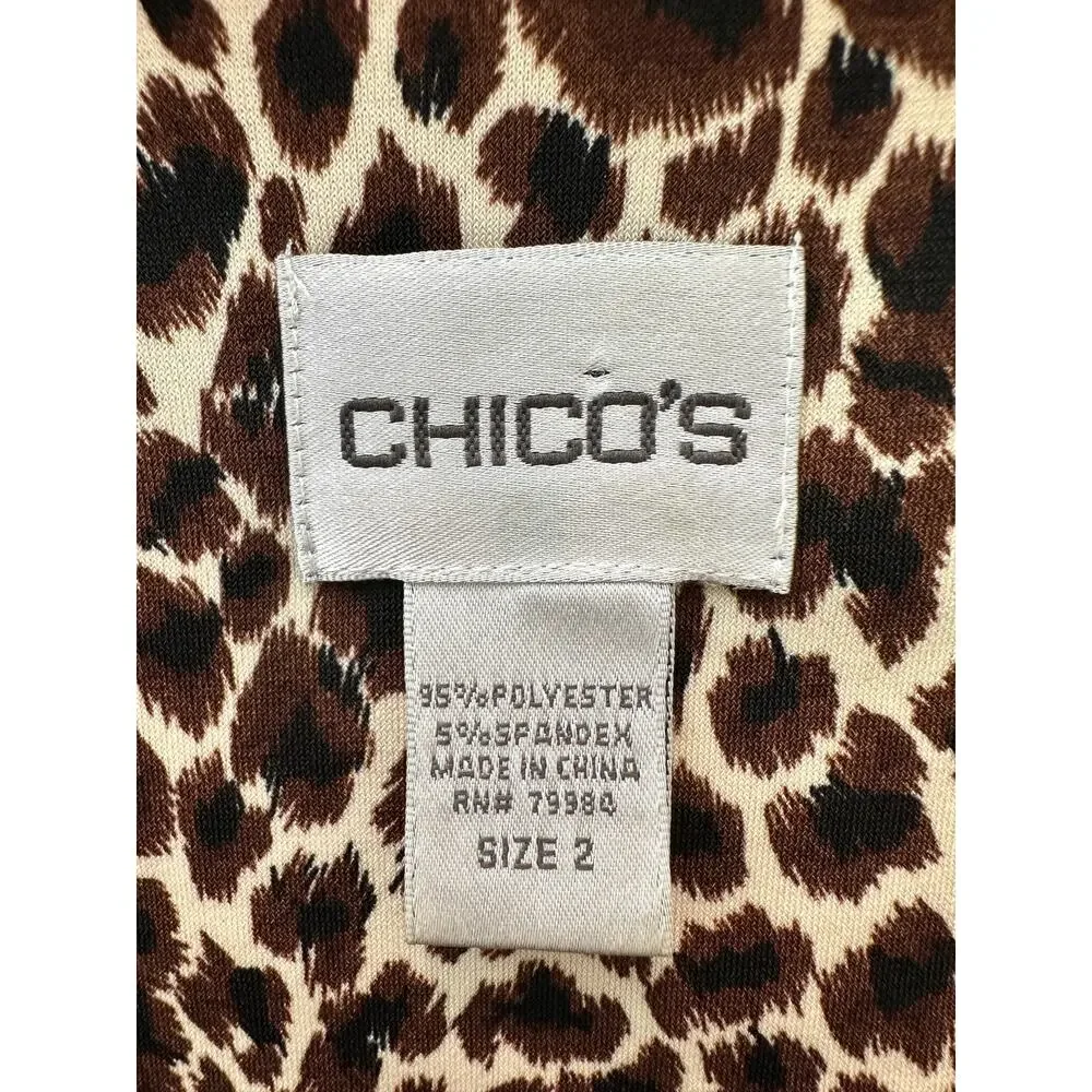 CHICO’S | Leopard Print Knit Top Beaded Scoop Neck 3/4 Sleeve | Size 2 Large - Picture 6 of 7